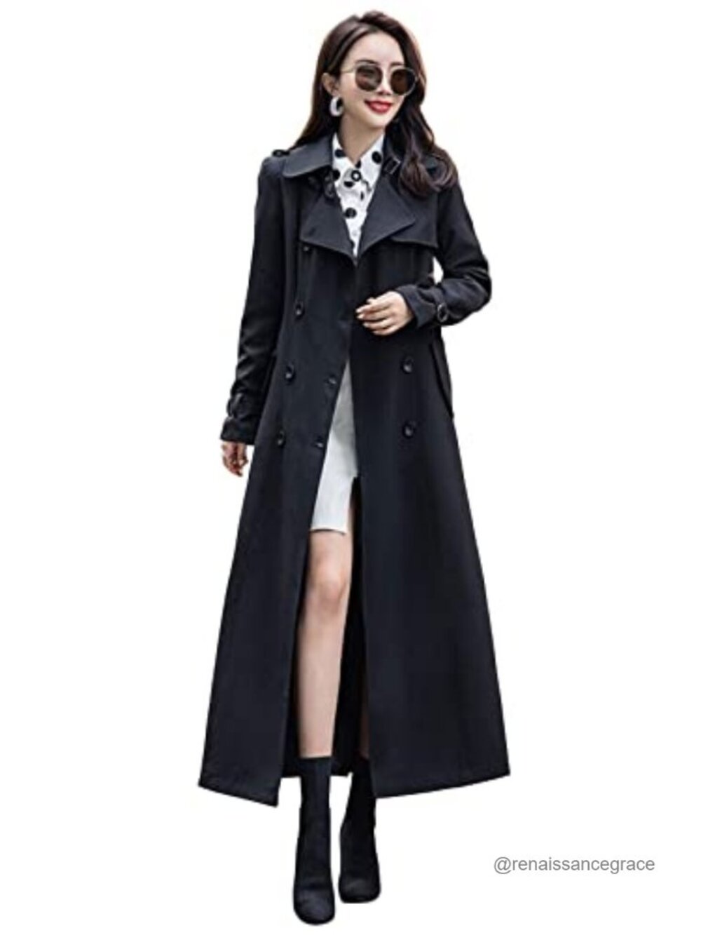 Women's Double Breasted Trench Coat Long Sleeve Lined Windproof Overcoat